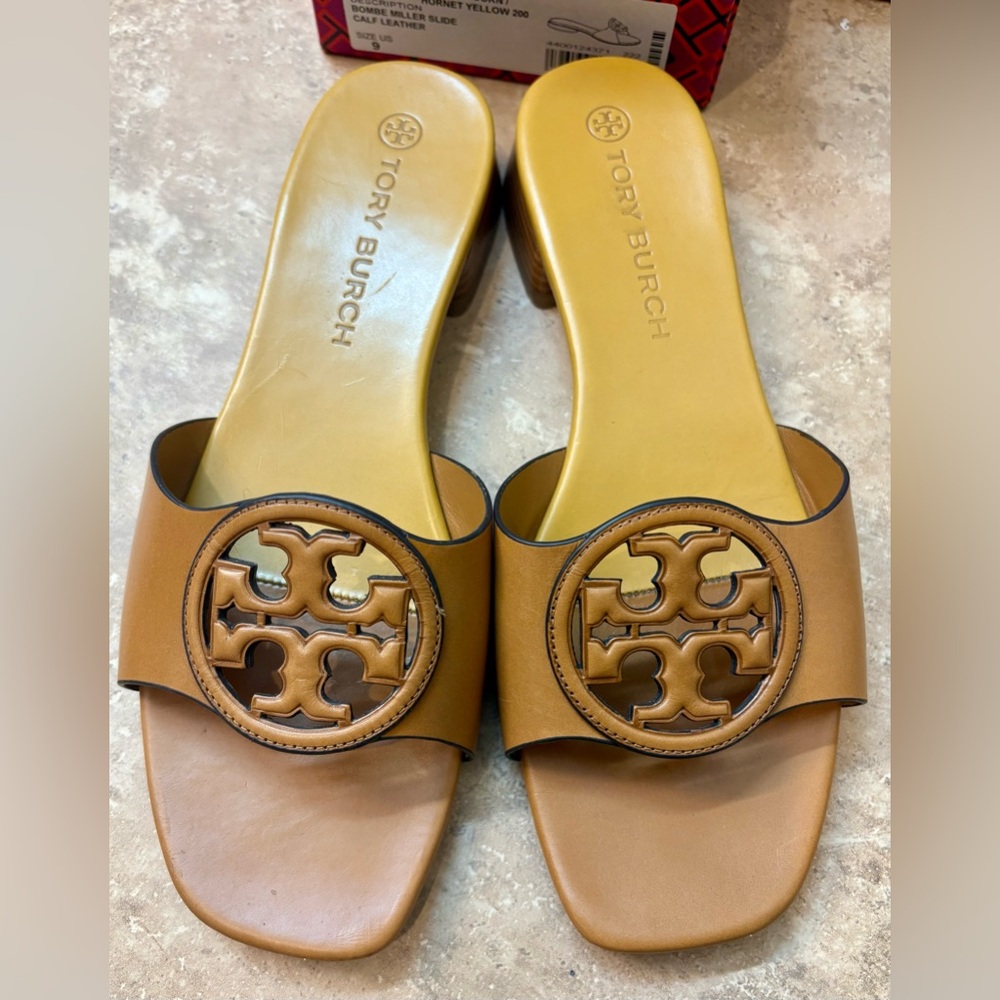 Tory Burch Bombe Miller Slide Sandals Brown Leather Size 9 - Picture 6 of 12